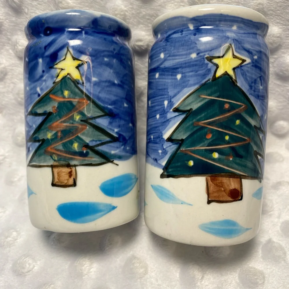 Christmas - Hand Painted Snowman and Christmas Tree Salt and Pepper Shakers